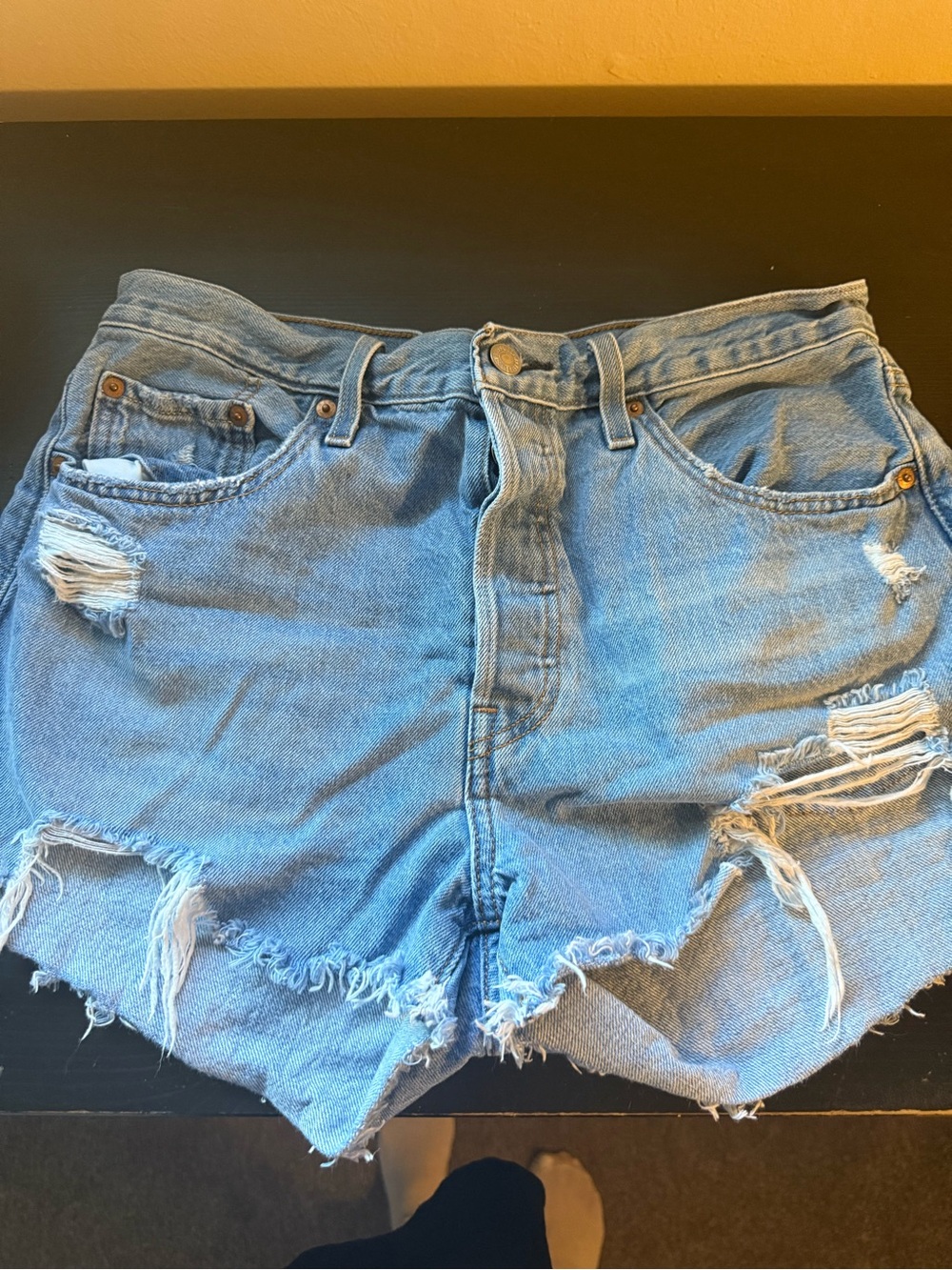 Levi's Light Blue Distressed Denim Cutoff Shorts - Picture 1 of 3